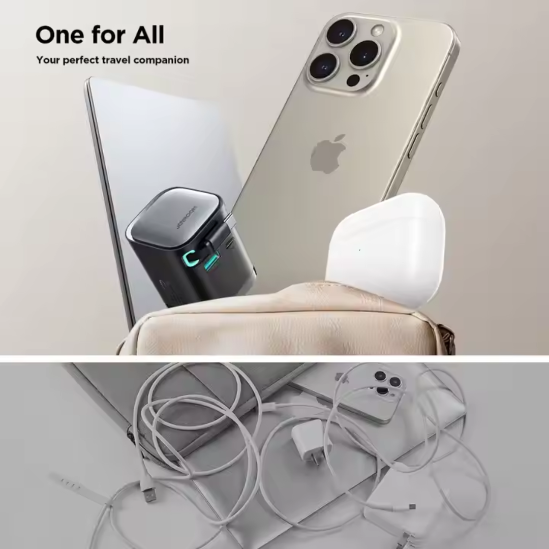 65W GAN Dual Port Fast Charger with Built-in Retractable Cable