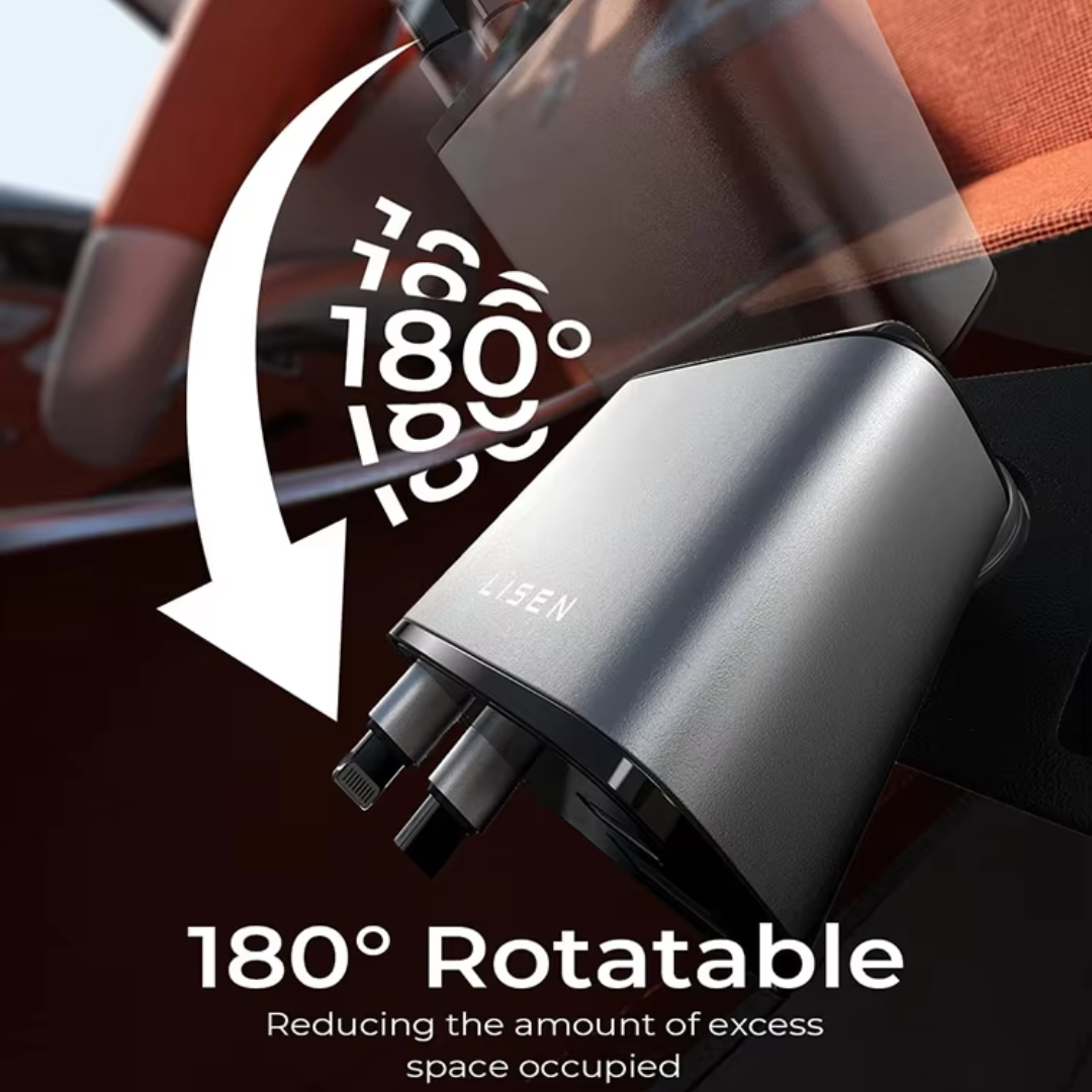 69W Genuine 4 in 1 Car Charger  with Built-in Retractable Cables