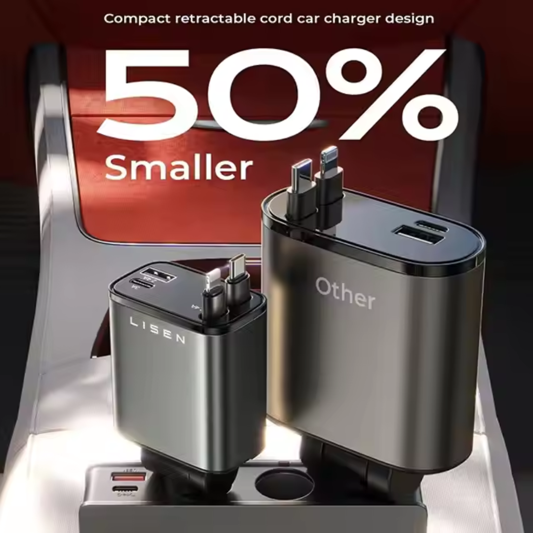 69W Genuine 4 in 1 Car Charger  with Built-in Retractable Cables