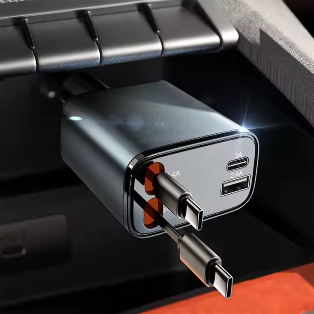 69W Genuine 4 in 1 Car Charger  with Built-in Retractable Cables