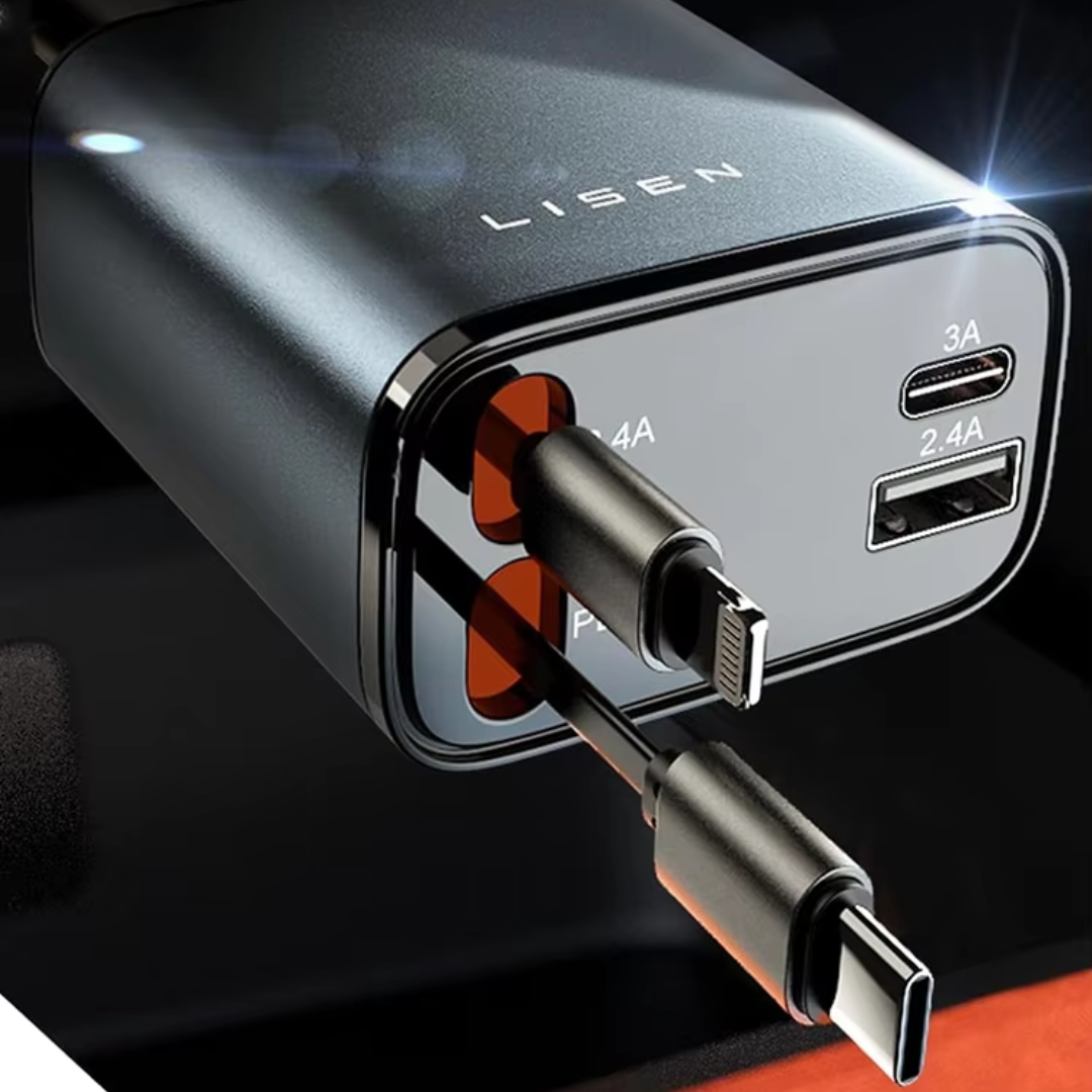 69W Genuine 4 in 1 Car Charger  with Built-in Retractable Cables