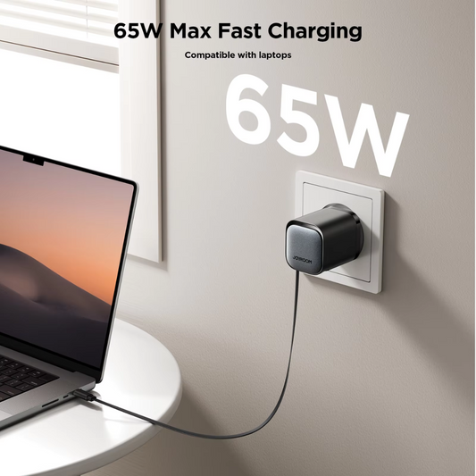 65W GAN Dual Port Fast Charger with Built-in Retractable Cable