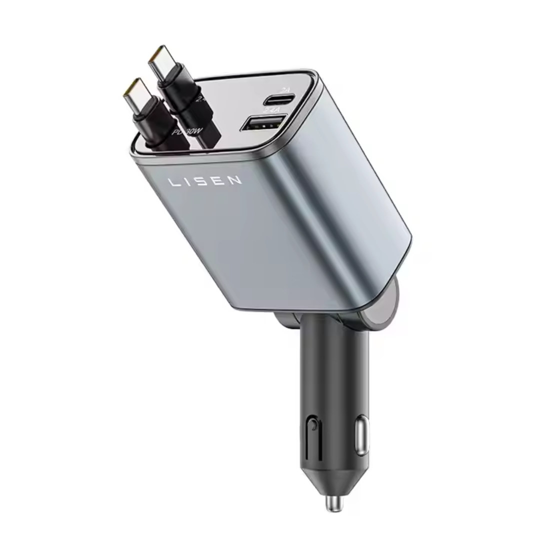 69W Genuine 4 in 1 Car Charger  with Built-in Retractable Cables